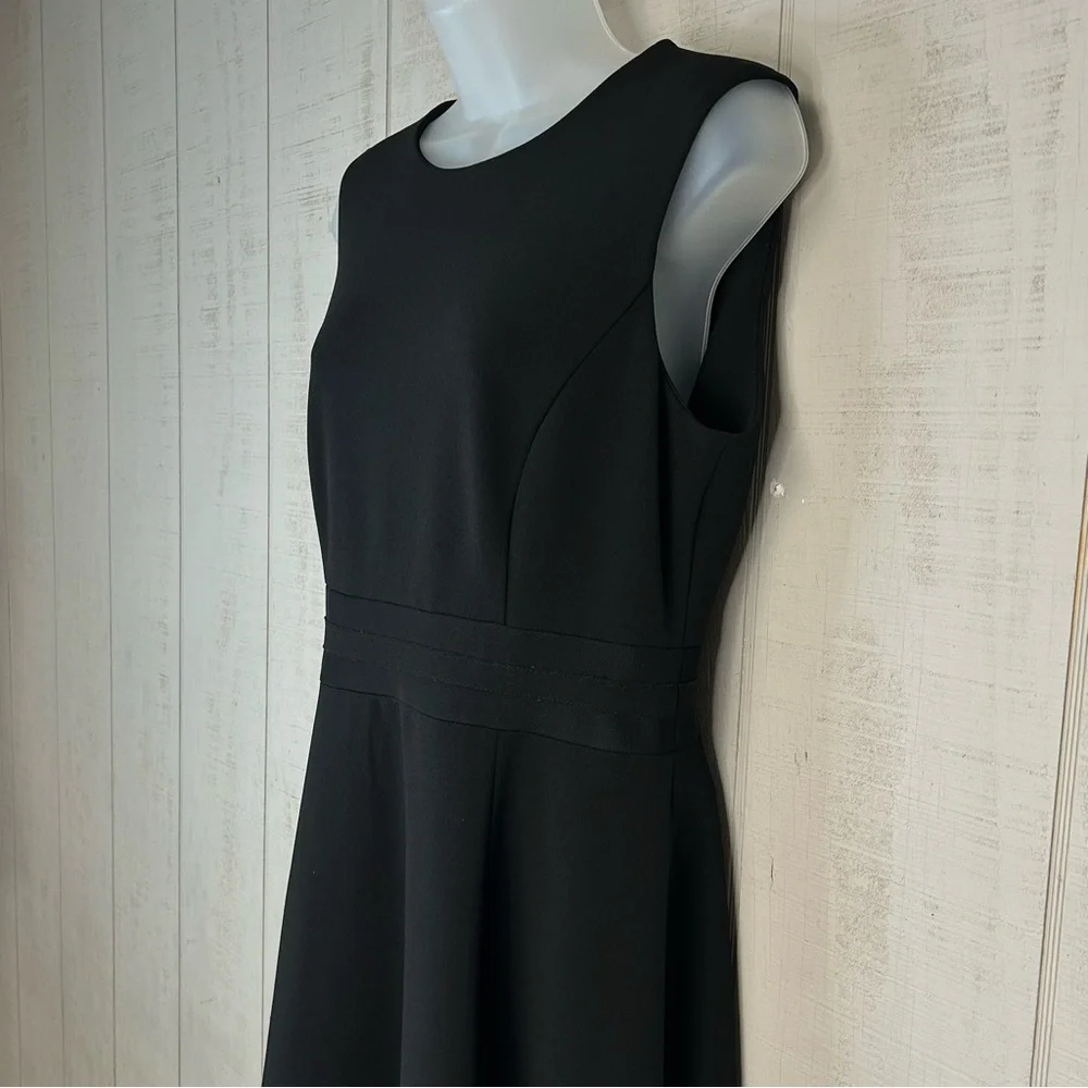 Calvin Klein Midi Dress Womens Size 10 Round Neck Sleeveless Sheer Ruffle Black - Picture 2 of 12